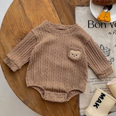 베베니즈 포켓곰 꽈배기 니트 긴팔 바디수트