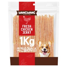 왕왕 강아지 프리미엄 대용량 치킨슬라이스 간식, 1kg, 1개, 닭고기맛