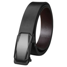 本革職人 男仕極簡薄型金屬霧感免鑽孔伸縮自動扣真皮皮帶 鏤空多角款