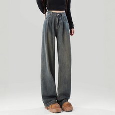 MarketA 女款復古褶襉高腰牛仔褲