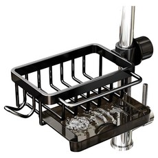 SUNORO 水龍頭置物架 帶瀝水盤(左邊帶桿式), 1個, 黑色