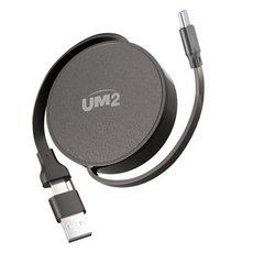 UM2 240W 2合1 Type-C 高速充電伸縮傳輸線, 1個, 黑色, 1m