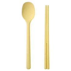 EasiSili 幼兒方形矽膠點心匙筷組, 黃色, 1套, 湯匙 + 筷子