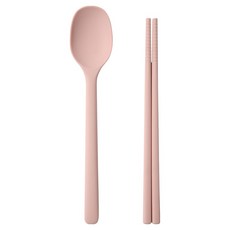 이지실리 유아동 스퀘어 실리콘 디저트 수저세트, 연핑크, 1세트, 숟가락 + 젓가락