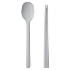 EZSILI 幼兒兒童方形矽膠點心餐具組, 淺灰色, 1套, 湯匙 + 筷子