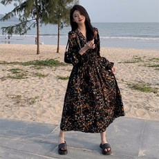 POPLARNC 女款 TRIEL 大尺碼 V領連身裙 P25FOPS073124, 花朵