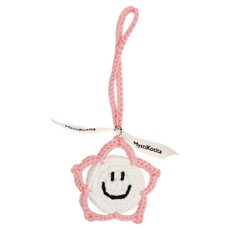 MystiKotita 微笑日鑰匙圈 棉花微笑 新手編織 DIY材料包, 1個, 白色 + 嬰兒粉