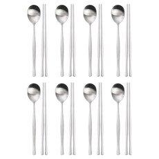 RAONNURI Luce 波浪餐具8件組, 銀色, 1套, 湯匙 8p + 筷子 8p