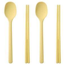 EZ Sili 兒童方形矽膠甜點湯匙筷子組, 湯匙 + 筷子, 黃色, 2套