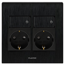 nano Art2 簡約開關式 2孔插座 全黑, 1個