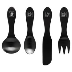 Cookco 不鏽鋼304 甜點餐具 4件組, 圓勺 + 橢圓勺 + 刀 + 叉, 1套, 黑色