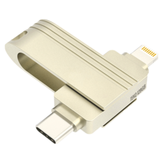 TEKQ 樂都國際 CooDisk 雙向隨身碟 Lightning/type-C雙接頭 iPhone 備份隨身碟 條紋鈦金, 1個, 256GB