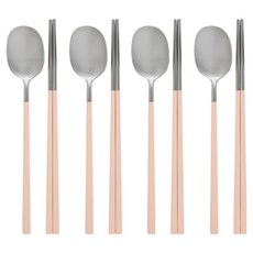 KOSTICK Jtable 優質316不鏽鋼 The Dalcom 甜心餐具4人組, 1套, 湯匙 4p + 筷子 4雙, 粉紅色