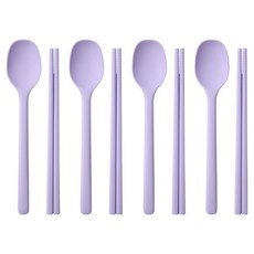 EasySili 兒童方形矽膠甜點湯匙筷子組, 湯匙 + 筷子, 4套, 紫色