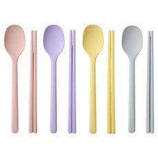 이지실리 아동용 스퀘어 실리콘 디저트 수저 4종 세트, 파스텔, 1세트, 숟가락 4p + 젓가락 4벌