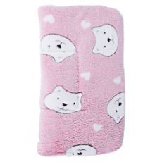 旺生活 法蘭絨加厚雙面毛毯寵物睡墊 粉白小熊, 1個, 粉色