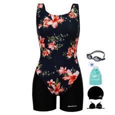 aquatica 女用二分室內泳衣 AQA69277 + 一般用泳鏡 + 內襯胸墊 + 透明防水袋 + 矽膠耳塞 + 矽膠泳帽套組