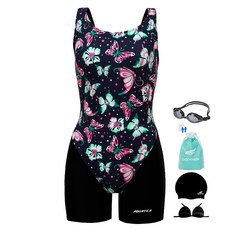 aquatica 女性二分室內泳衣 AQA69279 + 一般泳鏡 + 胸墊 + 塑膠袋 + 矽膠耳塞 + 矽膠泳帽套組