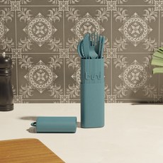 攜帶式餐具組, 1套, 藍色, 收納盒 + 叉子 + 刀子 + 湯匙 + 筷子
