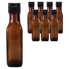 미르 원터치 블랙캡 갈색 사각 참기름병, 8개, 120ml