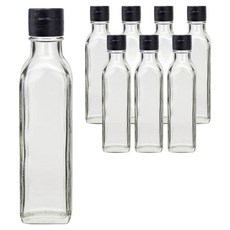 미르 원터치 블랙캡 투명 사각 참기름병, 8개, 180ml