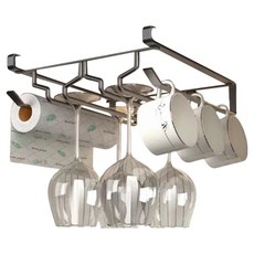 好拾選物 免打孔多功能倒掛酒杯收納架, 1個, 太空銀