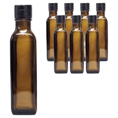 미르코리아 원터치 블랙캡 갈색 사각 참기름병, 8개, 180ml