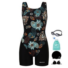 aquatica 女性用二分室內泳裝 AQA69273 + 一般用泳鏡 + 胸墊 + 透明袋 + 矽膠耳塞 + 矽膠泳帽套組