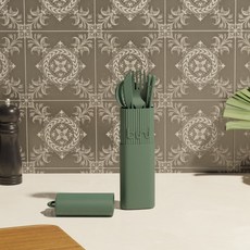Binikit 便攜式餐具組, 1套, 綠色, 收納盒 + 叉子 + 刀子 + 湯匙 + 筷子