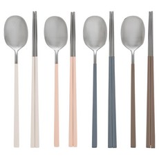 KOSTICK JTABLE 韓國製頂級316不鏽鋼 The Dalcom 餐具4人組, 1套, 湯匙 4p + 筷子 4p, 米色, 粉紅色, 灰色, 棕色