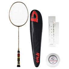 apacs 725輕量全碳羽球拍 金色+羽球線+球拍套 隨機出貨+握把 白色組, 1套, 單品