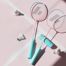 Masyatu 減震軟握把羽毛球拍 2入 + 羽毛球 3入組, 1套, 藍色(球拍)