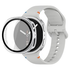 LuA lovel Galaxy Watch 螢幕保護鋼化玻璃膜全包覆硬殼 + 運動錶帶矽膠錶帶套組, 灰色, 1個