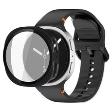 LuA lovel Galaxy Watch 螢幕保護鋼化玻璃膜 全覆蓋硬殼 + 運動錶帶 矽膠錶帶組, 黑色, 1個