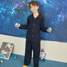 Suafam 兒童蘇格蘭格紋棉質長袖睡衣套裝