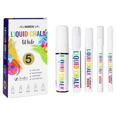 Dong-A PMS 可擦拭液體粉筆白色筆5件組, 白色, 1套