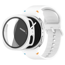 루아러블 갤럭시워치 액정보호 강화유리 필름 풀커버 하드 케이스 + 스포츠밴드 실리콘 스트랩 세트, 화이트, 1개