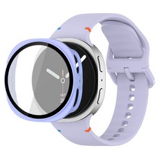 LuA lovel Galaxy Watch 螢幕保護鋼化玻璃膜全覆蓋硬殼 + 運動錶帶矽膠錶帶套組, 淺紫色, 1個
