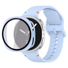 루아러블 갤럭시워치 액정보호 강화유리 필름 풀커버 하드 케이스 + 스포츠밴드 실리콘 스트랩 세트, 라이트블루, 1개