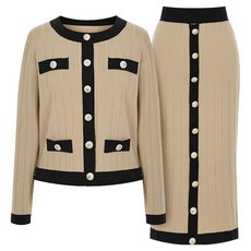 t.view 撞色線條開襟衫半身裙套裝 V4C-CSE003