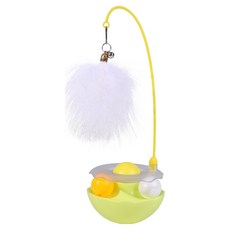 Paw Town貓薄荷羽毛鈴鐺釣魚竿不倒翁自助玩具, 1個, 檸檬黃