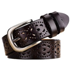 本革職人 女款 時尚鏤空精雕花紋 針扣式真皮皮帶