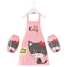 ARTJOY 兒童美術圍裙袖套組, 貓咪粉