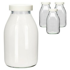 mir 六角矽膠蓋復古玻璃牛奶瓶 奶油色, 4個, 520ml