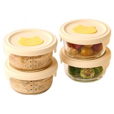 버터 모던하우스 ON 밀크캣 원형 이유식 용기 4p, 노랑, 1개, 220ml