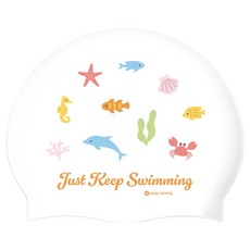 KeepSwimming 矽膠海洋世界泳帽, 白色, 1個