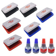 M&G STATIONERY 晨光文具 印台3款 x 2入 + 墨水2款 x 2入 套組, 黑色, 藍色, 紅色(印台), 紅色, 藍色(墨水), 1套