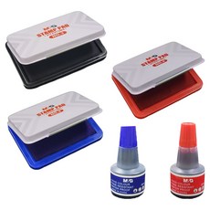 M&G STATIONERY 晨光文具 印台3種 + 墨水2種套組, 黑色, 藍色, 紅色(印台), 紅色, 藍色(墨水), 1套