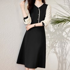Sellys 袖子荷葉邊撞色連身裙 I3A-COP053, 黑色