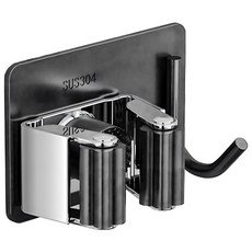 FAmILyLIFE 生活 免打孔拖把/掃把收納架 單頭附勾 A-247-G 免釘膠款, 1個, 神秘灰